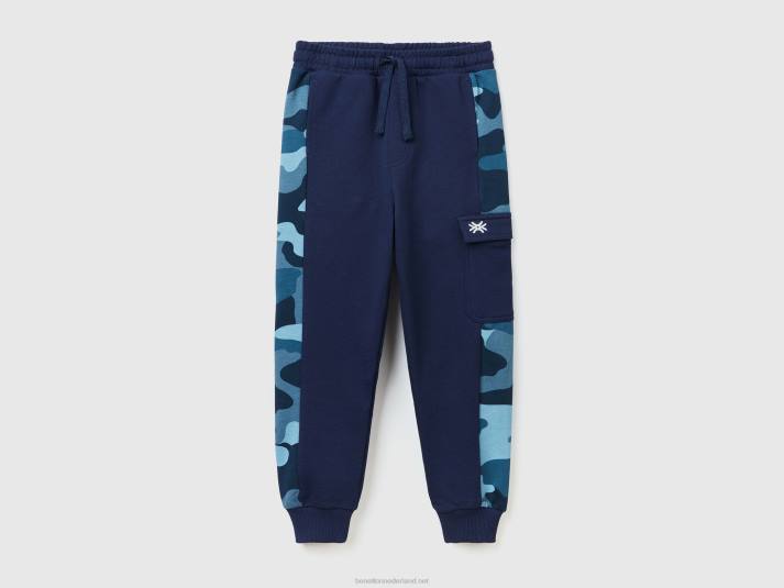 kinderen Benetton joggingbroek met camouflagebanden donkerblauw 4R621919