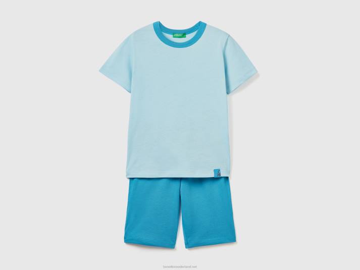 kinderen Benetton korte pyjama van lichtgewicht katoen turkoois 4R622041