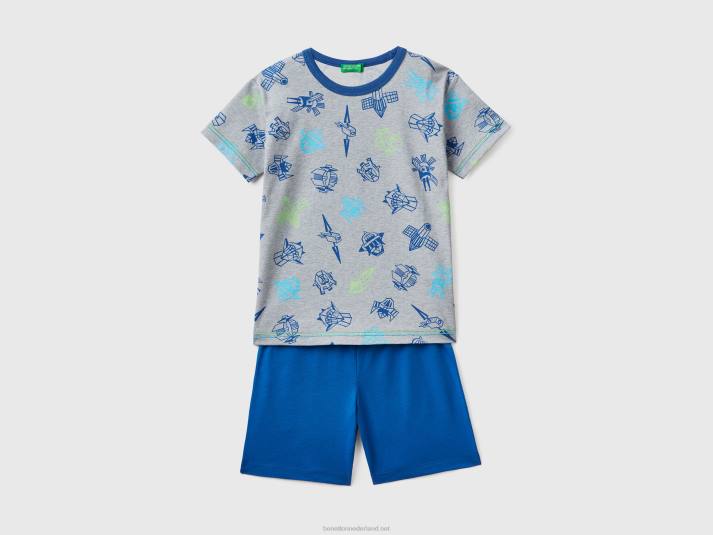 kinderen Benetton pyjama met glow-in-the-dark print helderblauw 4R622026