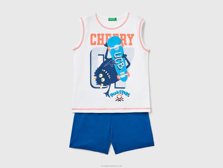 kinderen Benetton pyjama met topje en korte broek wit 4R622024