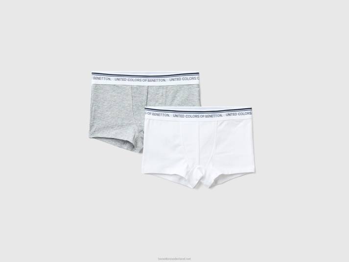 kinderen Benetton twee boxershorts met elastiek met logo lichtgrijs 4R625000