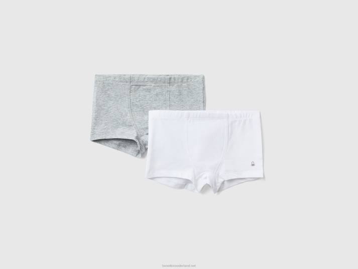 kinderen Benetton twee boxershorts van stretchkatoen lichtgrijs 4R622063
