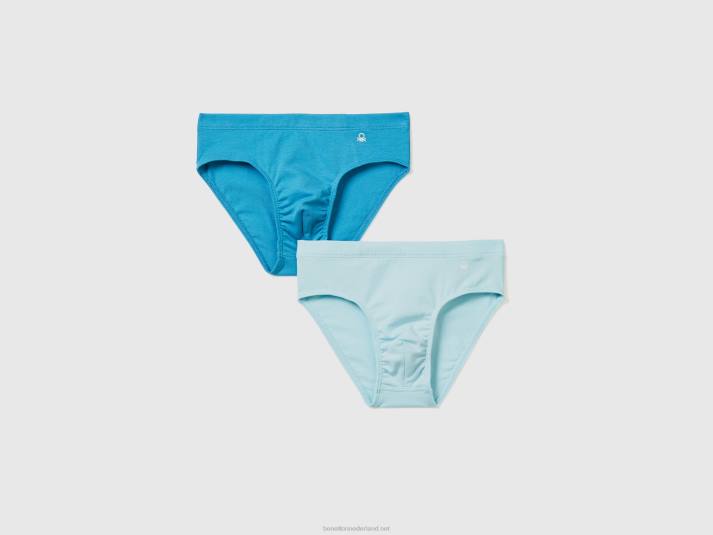 kinderen Benetton twee onderbroeken van stretchkatoen turkoois 4R622051