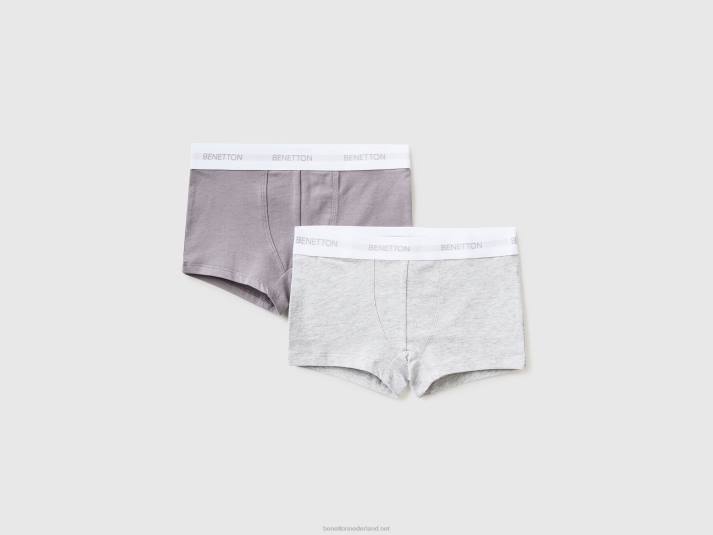 kinderen Benetton twee paar boxershorts met logo-elastiek grijs 4R622055
