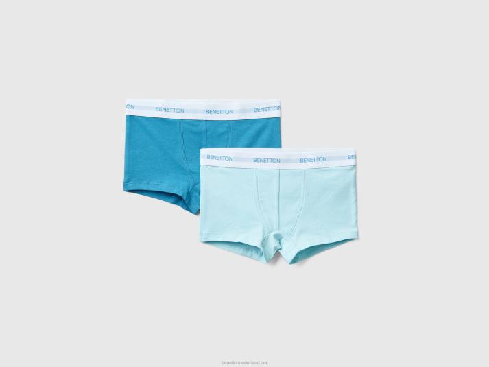 kinderen Benetton twee paar boxershorts met logo-elastiek turkoois 4R622052
