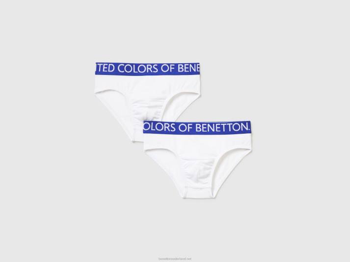 kinderen Benetton twee slips met elastiek met logo wit 4R624985