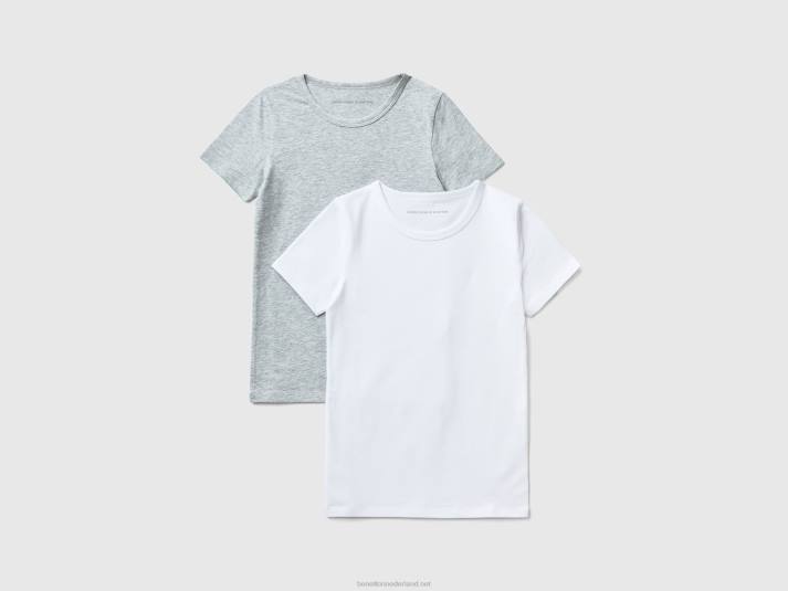 kinderen Benetton twee t-shirts van stretchkatoen lichtgrijs 4R622403