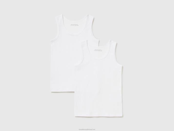 kinderen Benetton twee tanktops van biologisch stretchkatoen wit 4R624992