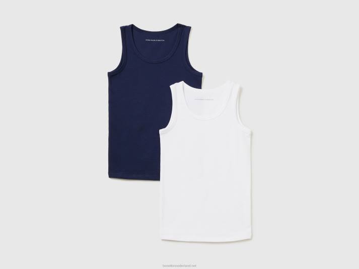 kinderen Benetton twee tanktops van stretchkatoen donkerblauw 4R624990