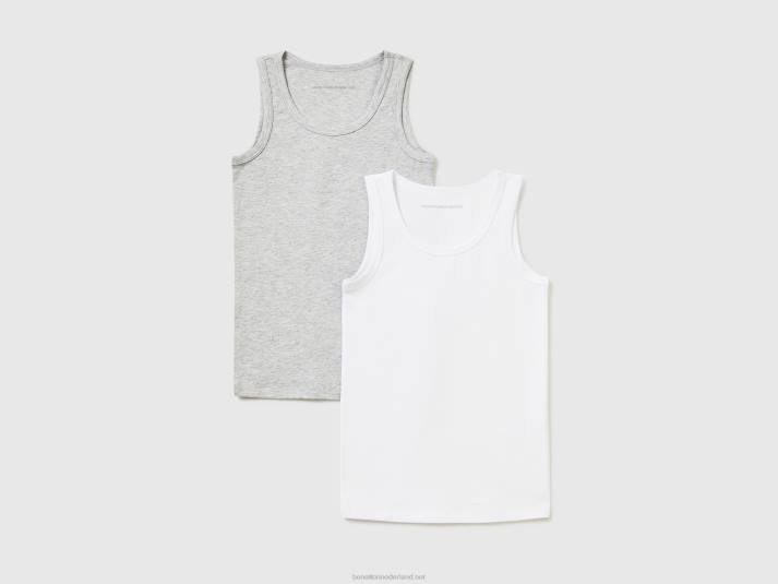 kinderen Benetton twee tanktops van stretchkatoen lichtgrijs 4R624989
