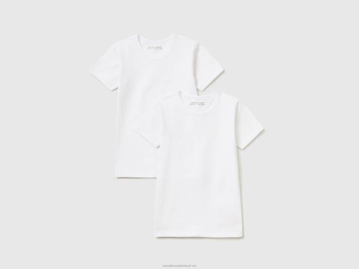 kinderen Benetton twee witte t-shirts van biologisch stretchkatoen wit 4R624995