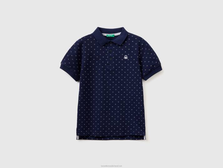 kinderen Benetton Slim-fit polo met micropatroon blauw 4R624912