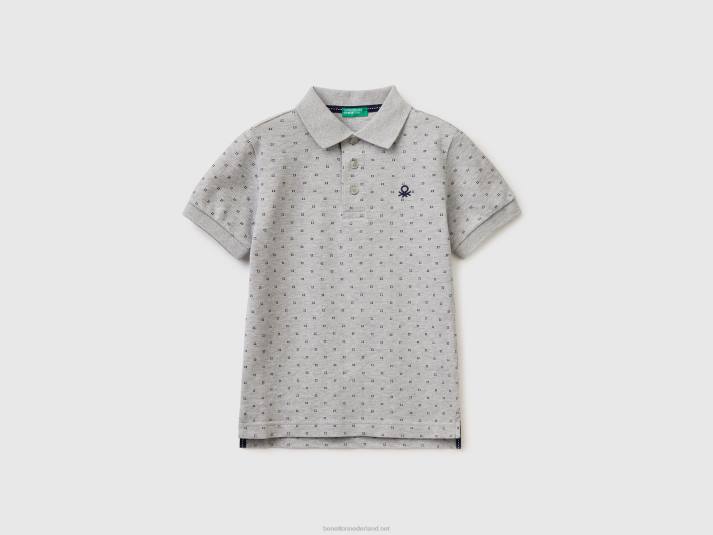 kinderen Benetton Slim-fit polo met micropatroon lichtgrijs 4R624907