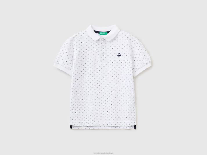 kinderen Benetton Slim-fit polo met micropatroon wit 4R624894