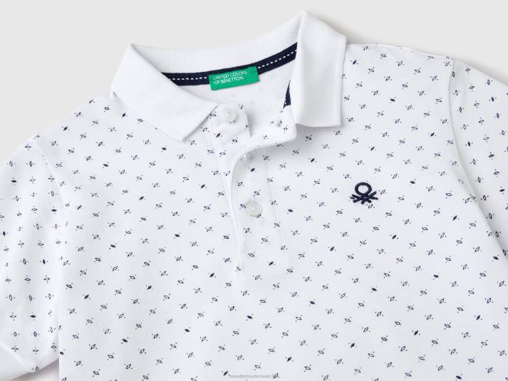 kinderen Benetton Slim-fit polo met micropatroon wit 4R624894