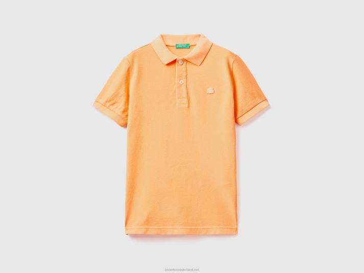kinderen Benetton neon polo van biologisch katoen neon-oranje 4R621890