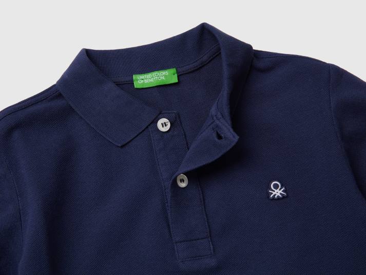 kinderen Benetton slim fit polo van 100% biologisch katoen donkerblauw 4R624892