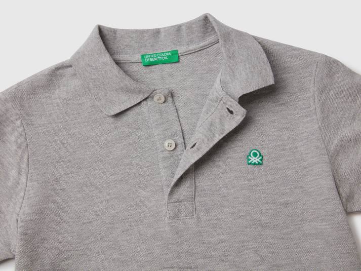 kinderen Benetton slim fit polo van 100% biologisch katoen lichtgrijs 4R621882