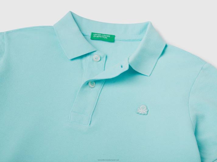 kinderen Benetton slim fit polo van 100% biologisch katoen turkoois 4R621885