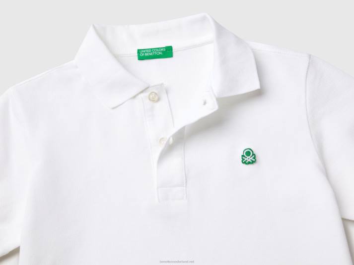 kinderen Benetton slim fit polo van 100% biologisch katoen wit 4R621895