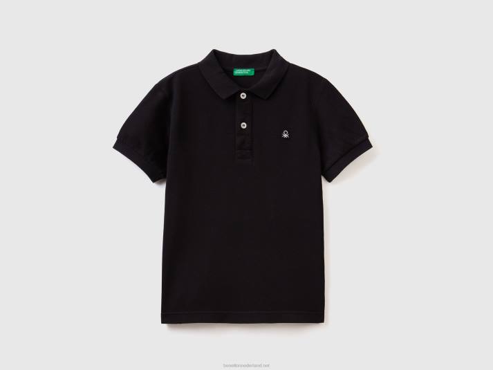 kinderen Benetton slim fit polo van 100% biologisch katoen zwart 4R624901