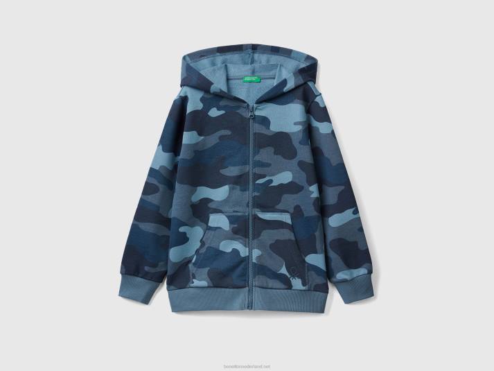 kinderen Benetton camouflage hoodie van 100% katoen lichtblauw 4R621853