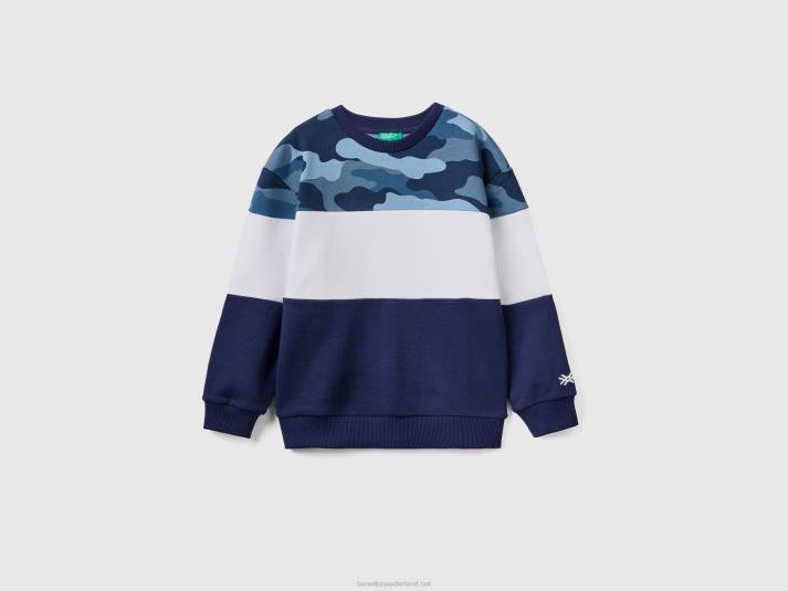 kinderen Benetton colourblock sweatshirt met camouflageprint donkerblauw 4R621864