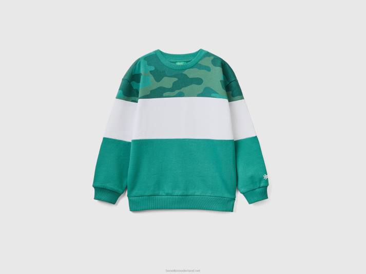 kinderen Benetton colourblock sweatshirt met camouflageprint donkergroen 4R621868