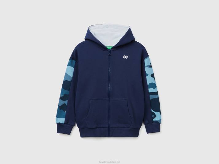 kinderen Benetton hoodie met camouflagemouwen donkerblauw 4R621819