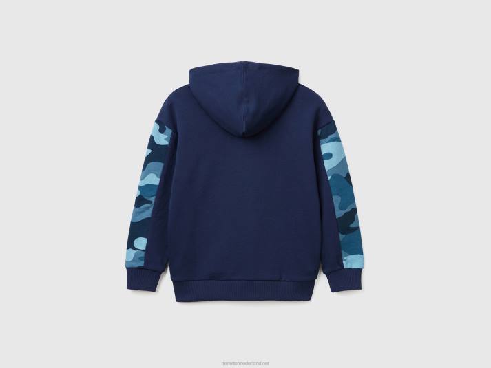 kinderen Benetton hoodie met camouflagemouwen donkerblauw 4R621819