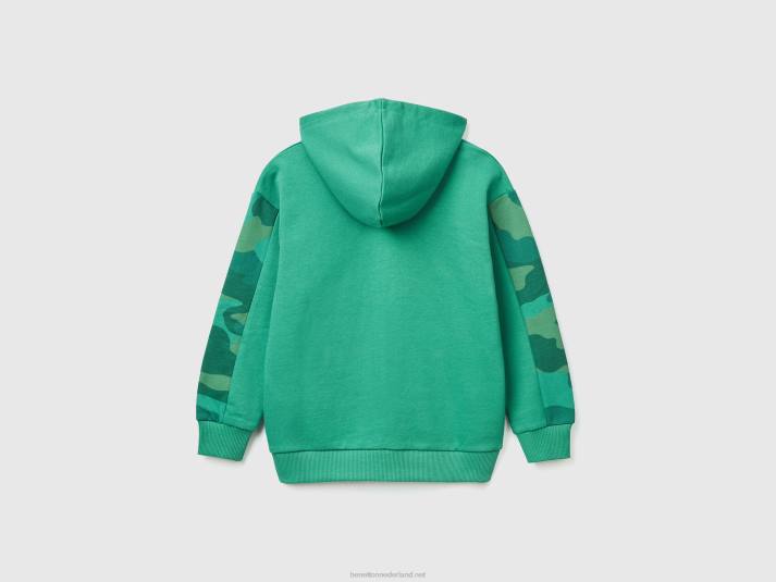 kinderen Benetton hoodie met camouflagemouwen donkergroen 4R624860