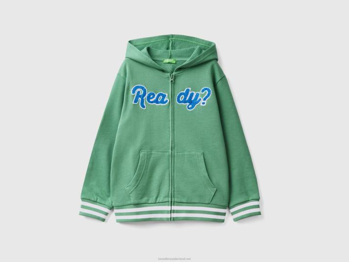kinderen Benetton hoodie met ritssluiting en borduursel donkergroen 4R621828