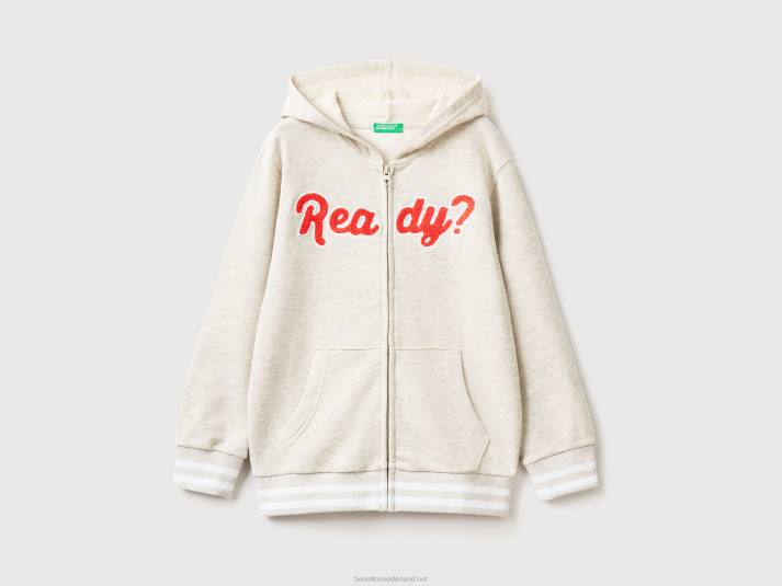 kinderen Benetton hoodie met ritssluiting en borduursel lichtgrijs 4R624870