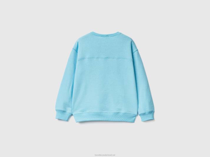 kinderen Benetton pullover van gerecyclede stof neon hemelsblauw 4R624840