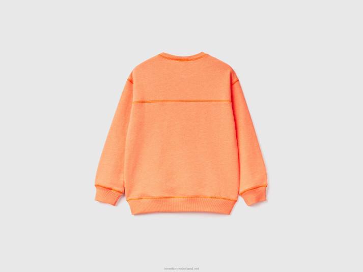 kinderen Benetton pullover van gerecyclede stof neon-oranje 4R621818