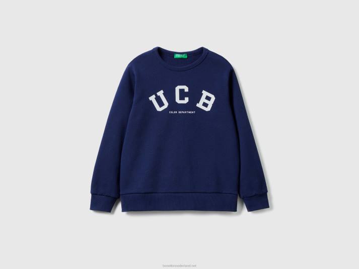 kinderen Benetton sweatshirt met logoprint donkerblauw 4R624883