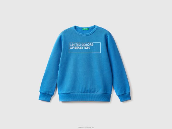kinderen Benetton sweatshirt met logoprint helderblauw 4R624845