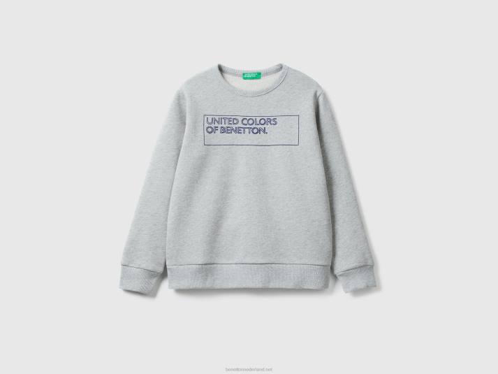 kinderen Benetton sweatshirt met logoprint lichtgrijs 4R624847