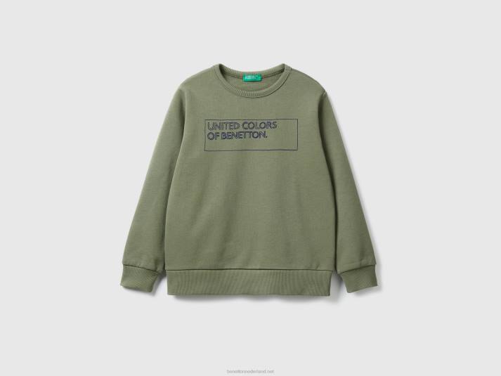 kinderen Benetton sweatshirt met logoprint militair groen 4R624852