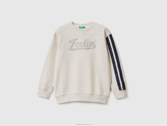 kinderen Benetton sweatshirt met ronde hals en borduursel lichtgrijs 4R624868