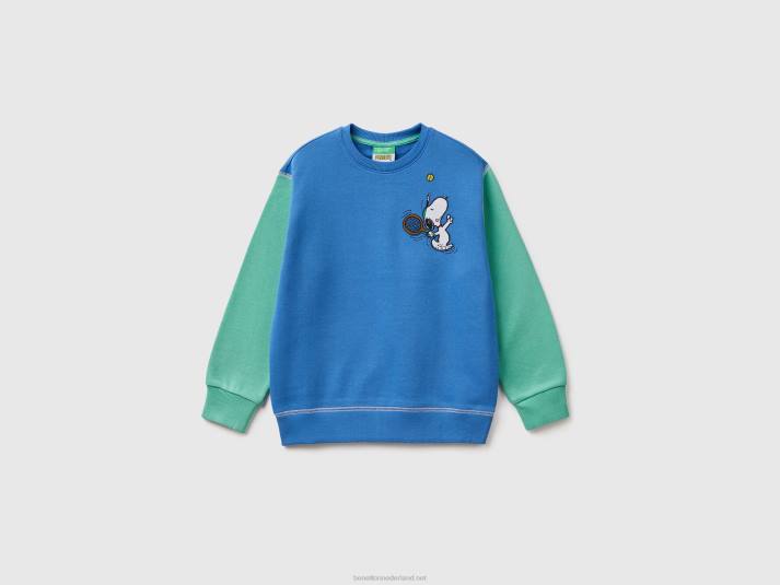 kinderen Benetton sweatshirt met snoopy-borduursel helderblauw 4R621859