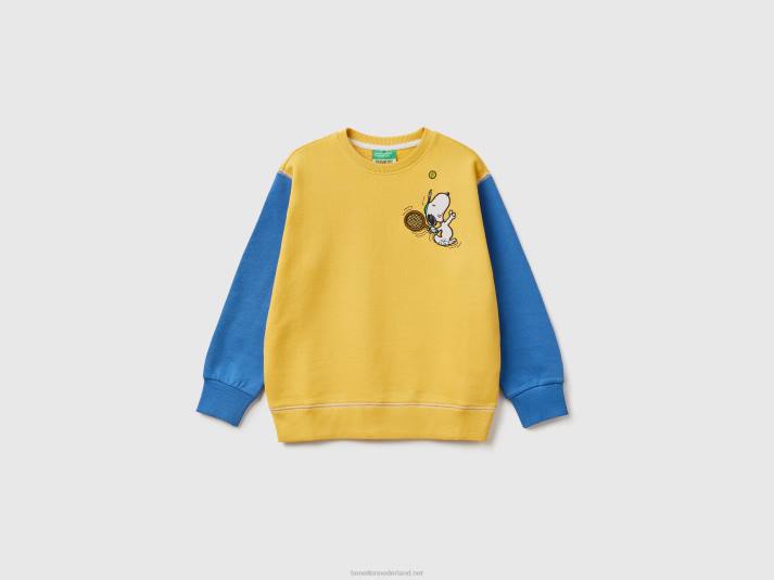 kinderen Benetton sweatshirt met snoopy-borduursel mosterd 4R621865