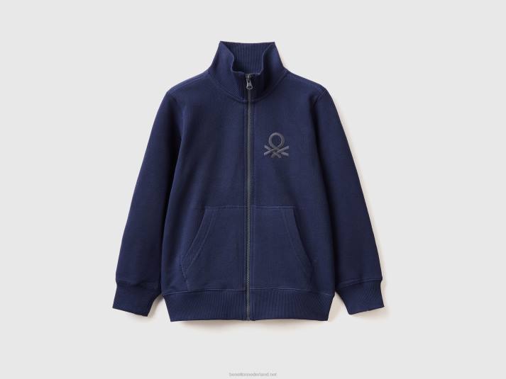 kinderen Benetton sweatshirt van zuiver katoen met ritssluiting donkerblauw 4R621869