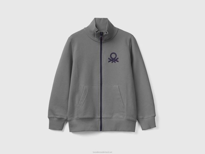 kinderen Benetton sweatshirt van zuiver katoen met ritssluiting donkergrijs 4R624877