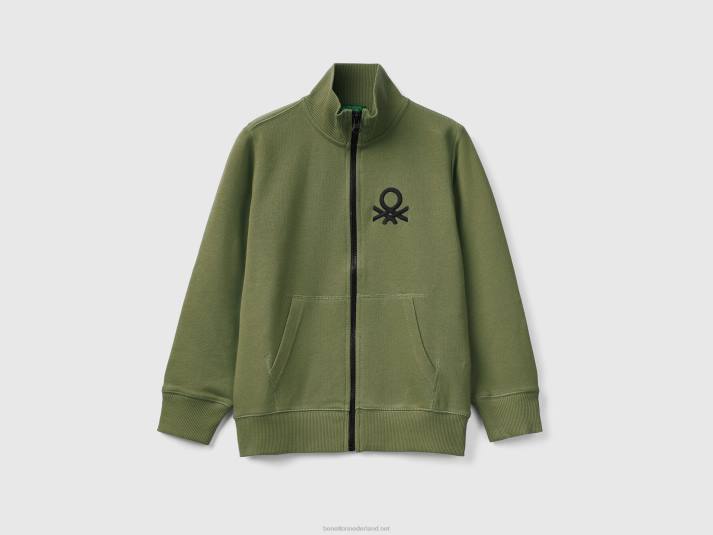 kinderen Benetton sweatshirt van zuiver katoen met ritssluiting militair groen 4R621835