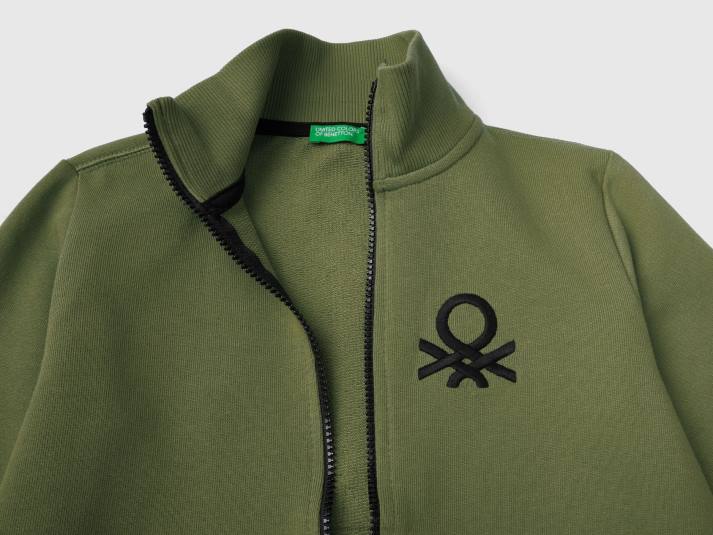 kinderen Benetton sweatshirt van zuiver katoen met ritssluiting militair groen 4R621835
