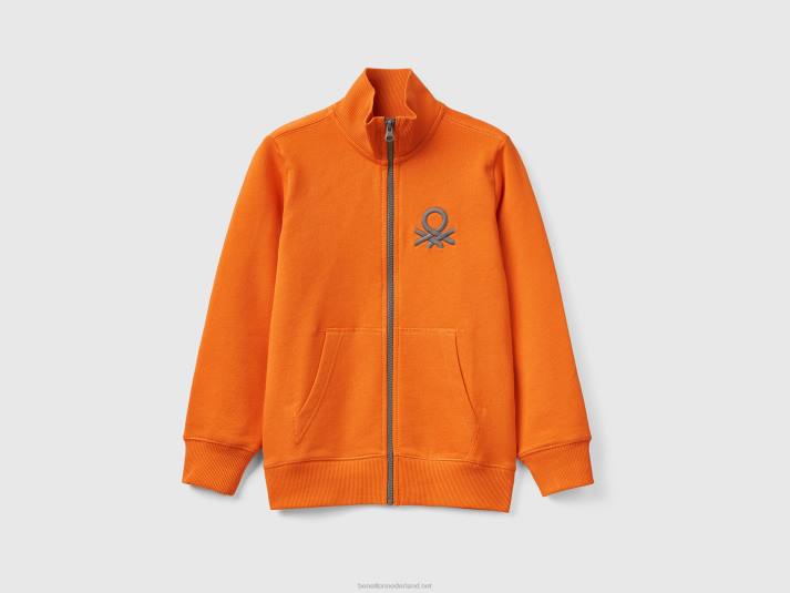 kinderen Benetton sweatshirt van zuiver katoen met ritssluiting oranje 4R621807