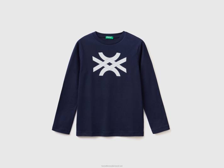 kinderen Benetton T-shirt met lange mouwen en logo donkerblauw 4R621710