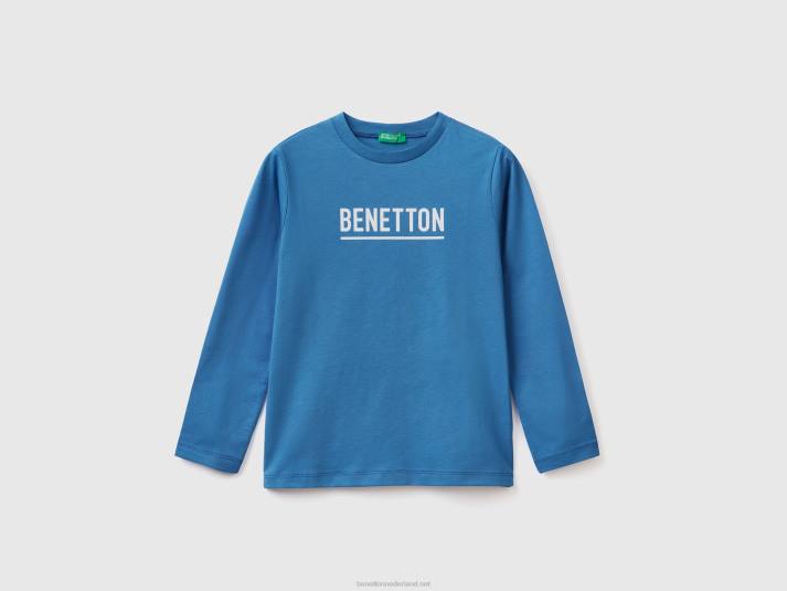 kinderen Benetton T-shirt met lange mouwen en logo helderblauw 4R621768