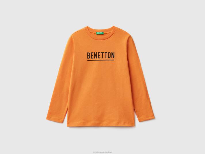 kinderen Benetton T-shirt met lange mouwen en logo oranje 4R621747